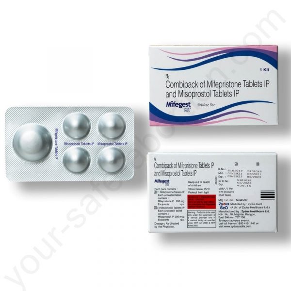 Emballage combiné de Mifepristone 200 mg comprimé et Misoprostol 4 x 0,2 mcg